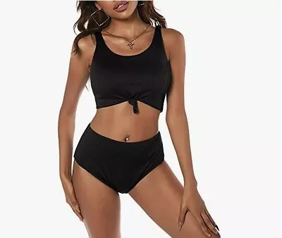 ZAFUL Women's Size XXL  Tankini Set High Waisted/ Scoop Neck/ Knotted Crop Top • £17.10