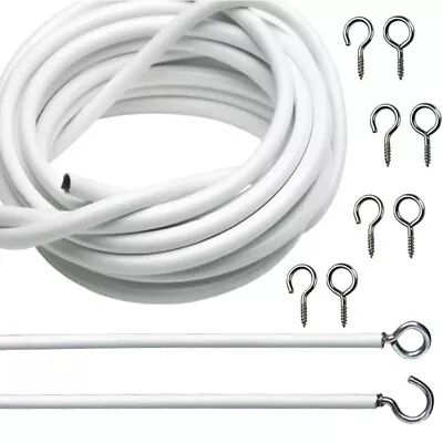Net Curtain Wire White Window Cord Cable With  HOOKS&EYE For Caravans Boats • $19.97