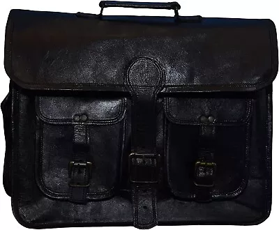 18 X13  Black Buffalo Leather Laptop Bag Large Men's Briefcase Messenger Satchel • $59.22