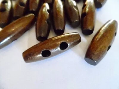 £3.40 • Buy 10 X 35mm Wooden Dark Brown Duffle/toggle Buttons. Knitwear Aran Craft MULTI-BUY