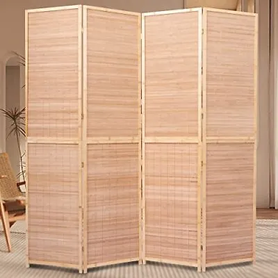 JVVMNJLK 4 Panel Bamboo Room Divider 6 FT Tall Folding Priv • $72.74