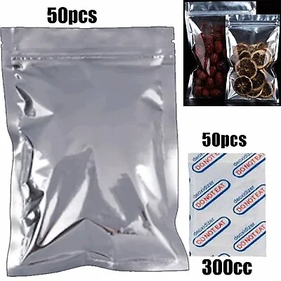$19.95 • Buy 50-Pack Resealable Food MYLAR Storage Bags 8*12  Quart + 300CC Oxygen Absorbers