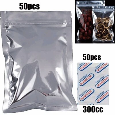 $19.95 • Buy 50-Pack Resealable Food MYLAR Storage Bags 8*12  Quart + 300CC Oxygen Absorbers