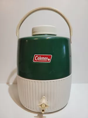 Vintage 1976 Coleman Water Jug Cooler Green 13  Tall 2 Gallon With Cup • $25