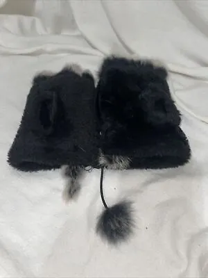 All Jazzed Up Women's Fingerless Gloves W/Rabbit Fur Trim Black One Size • $21.06
