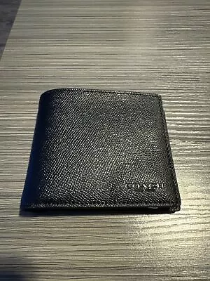 Coach F59112 Compact ID Wallet In Crossgrain Leather - Black • $74.99