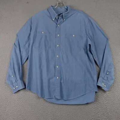 Lands End Blue Chambray Shirt Cotton Large L 16 16.5 Button Up Vintage 90's Mens • $22.33