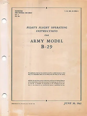 1943 B-29 Pilot's Flight Operating Instructions WWII Book Flight Manual  (CD) • $29.99