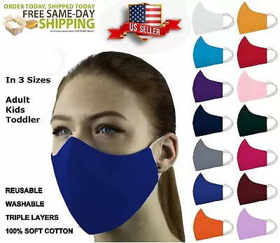 ADULT & KIDS Face Mask 3 Layers 3D 100% Cotton Washable Reusable W/Pocket Unisex • $6.50