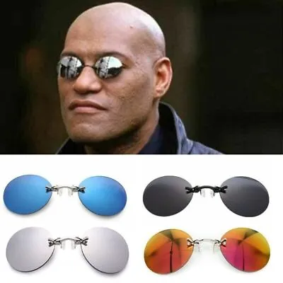 Men's Clip Nose Sunglasses Round Glasses Morpheus Matrix Vintage Sun Frameless • $9.90