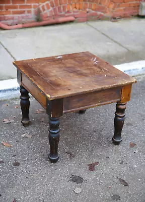 Vintage Kitchen Side End Table Butcher Coffee Wood Table Rustic Lodge Turned Leg • $950