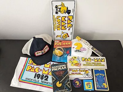 PAC-MAN VINTAGE 1980s MERCH+PROMO BIG LOT: Hat Flyer Disc World's Fair +MORE • $120