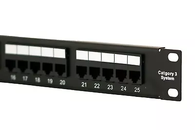 Cat3 RJ45 25 Port Patch Panel W/ Dust Caps 1RU X 19  4 Conductor 8 Position • $29.95