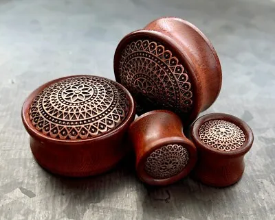 PAIR Lattice W/Flower Pattern Rose Wood Organic Saddle Plugs Body Jewelry • $13.95