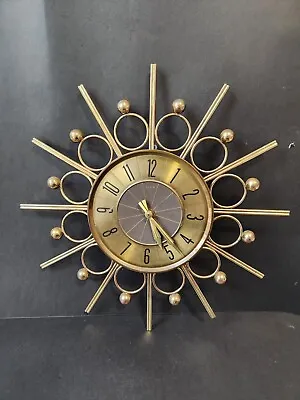 MCM Mid Century Modern ELGIN Germany Starburst Sunburst Brass Wall Clock~Working • $219.48