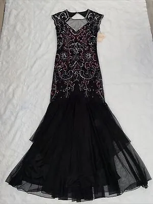 NWT Miss Selfridge Embellished Sequined Beaded Illusion Maxi Dress Black Size 8 • $29.95