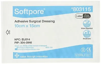 Softpore Adhesive Surgical Dressing Water Repellent Sterile Single Use 10x 15 Cm • £1.99
