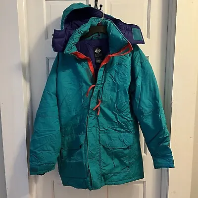 Vintage Columbia Men's L Radial Sleeve Zip Parka Ski Snowboard Jacket Teal Retro • $45