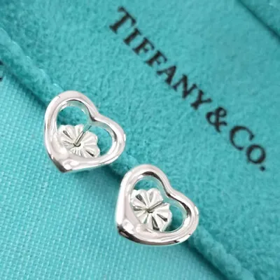 Tiffany & Co. Elsa Peretti Open Heart Stud Earrings Sterling Silver 925 Japan • $176.37