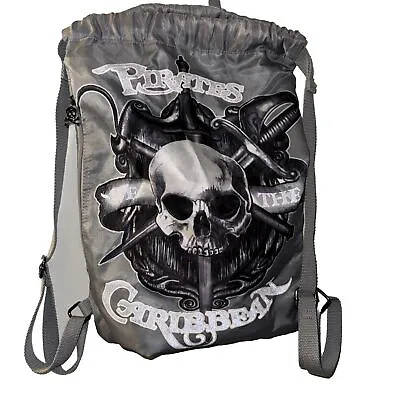 Disney Parks Pirates Of The Caribbean Backpack Drawstring Sack Gray Skull B111 • $22.99