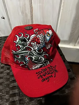 Ed Hardy Trucker Hat White Red Koi Fish Vintage Tattoo Wear  FREE SHIPPING • $25.99