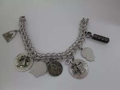 Vintage Sterling Silver Charm Bracelet  With Charms Graduation Travel 7  • $59.95