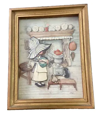 Vtg 1970's 3-D Layered Paper Holly Hobbie Art Picture Wooden Shadow Box Kitschy • $11.99