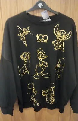 Disney 100 Size XL 20 - 22 Black & Gold Sweatshirt Jumper Stitch Mickey Mouse • £19.99