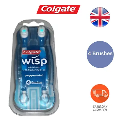 Colgate Max Fresh Wisp 4x Disposable Mini Toothbrush Peppermint Angled Head • £2.99