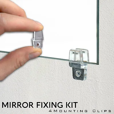 4 Mirror Wall Hanging Mounting Fixing Kit Frameless Plastic Mirror Wall Clips   • £3.99