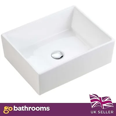 Deep Countertop Ceramic Hand Wash Basin | Rectangle Bathroom Sit On Sink 39x48cm • £85