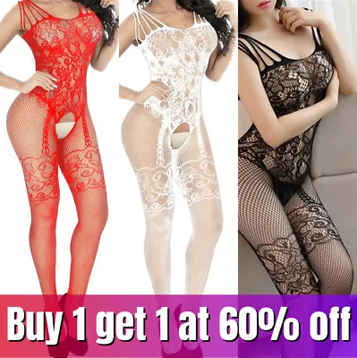 Sexy Crotchless Lingerie Fishnet Body Stocking Dress Underwear Babydoll Bodysuit • £3.42