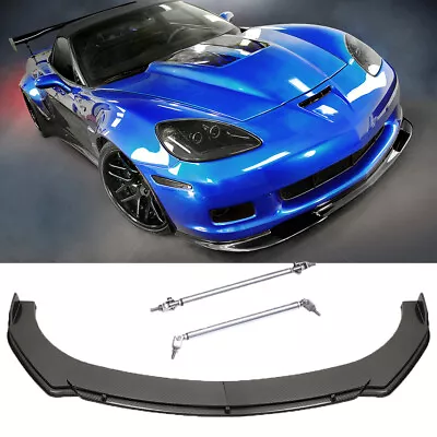 Carbon Look Front Bumper Lip Splitter+ Strut Rods For Chevy Corvette C8 C7 C6 C5 • $109.20