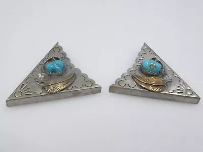 Vintage Southwestern 14k Gold Turquoise And Sterling Silver Collar Tips  • $120