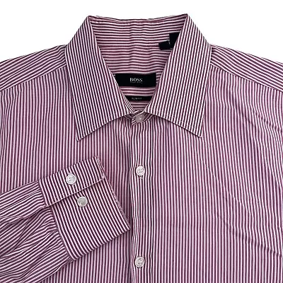 Hugo Boss Dress Shirt Men's 15.5-34/35 Slim Fit Dark Pink White Striped Casual • $19.99