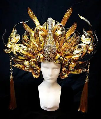Da NeeNa HUT H836 Golden Swan Princess Parade Showgirl Vegas Crystal Headdress  • $964.14