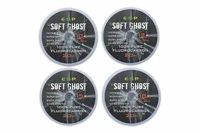 £11.99 • Buy ESP Soft Ghost 100% Fluorocarbon Hooklink 20m Spool CHOOSE 10,12,15 Or 18lb