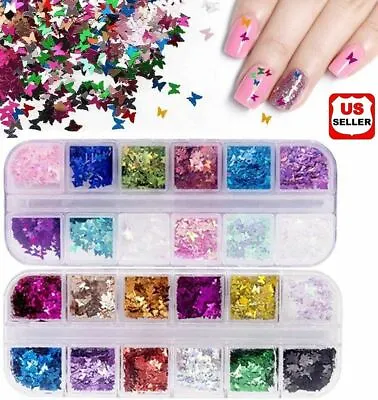 Nail Glitter Sequins Holographic Laser Butterfly Flakes Nail Art 3D Decoration • $5.98