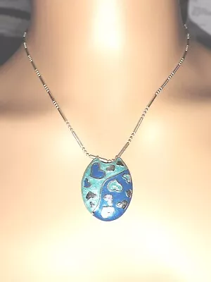 FLLI MENEGATTI Hand Enameled Southwestern Pendant Necklace In Sterling Silver • $114