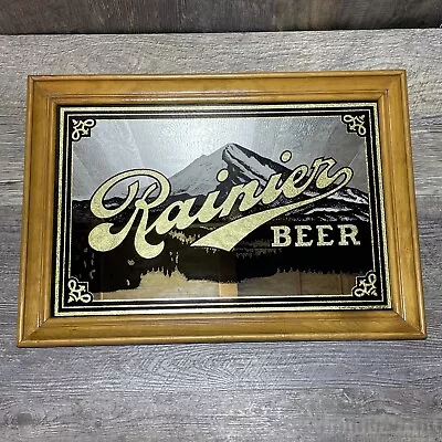 VTG Rainier Beer Bar Mirror Sign Framed 20.5 X 14.5 Washington Mountain Gold • $94.90