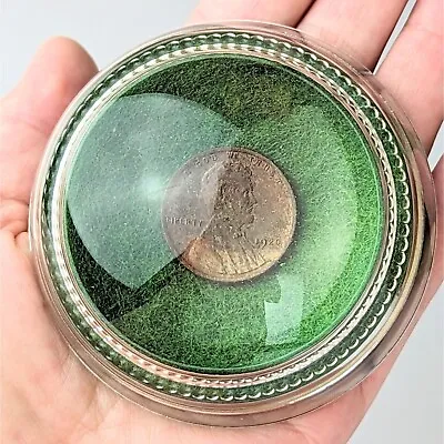 Vintage Desk Top Paperweight 3  Round Magnifying 3  Clear Glass Dome 1920 Penny • $39.99