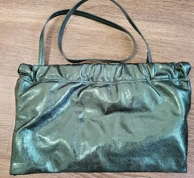 $30 • Buy Zara Metallic Emerald Green Statement  Large Clutch Shoulder Bag EUC