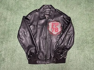 Pelle Pelle Black Leather Jacket Red Sequin Size 50 Marc Buchanan Rare Vintage  • $350
