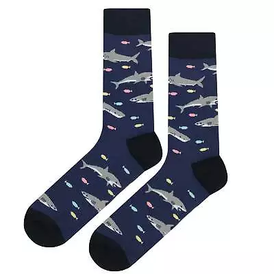 NWT Shark Swim Dress Socks Novelty Men 8-12 Multicolor Crazy Fun Sockfly • $8.99