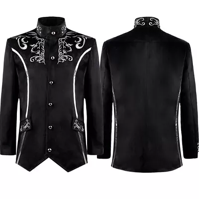  Punk Men's Gothic Jacket Short Black Velvet Embroidered Steampunk Costumes Sz • $39.90