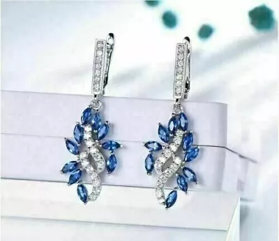 3Ct Marquise Cut Lab Created Sapphire Drop/Dangle Earrings 14K White Gold Plated • $86.50