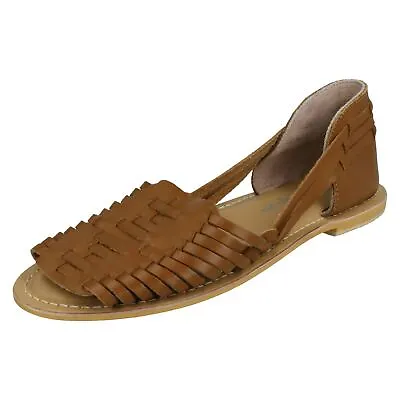 Ladies Leather Collection Flat Weave Casual Leather Slip On Sandals F0r0145 • £19.99