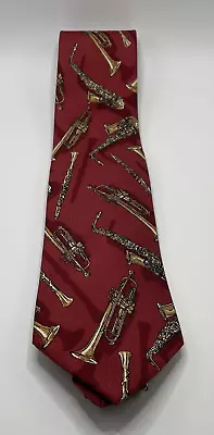 Land's End Jazz Instruments Silk Necktie Maroon Classic Look • $15