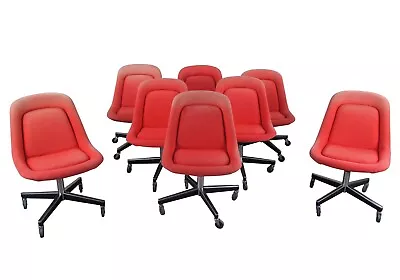 8 Max Pearson For Knoll Mid Century Modern Red Tulip Swivel Dining Office Chairs • $6800