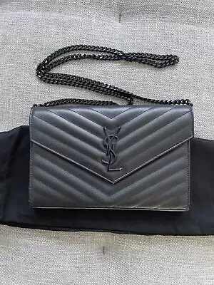 $1700 • Buy YSL Saint Laurent Black Matelasse Chevron Cassandr Chain Bag Rrp$2k